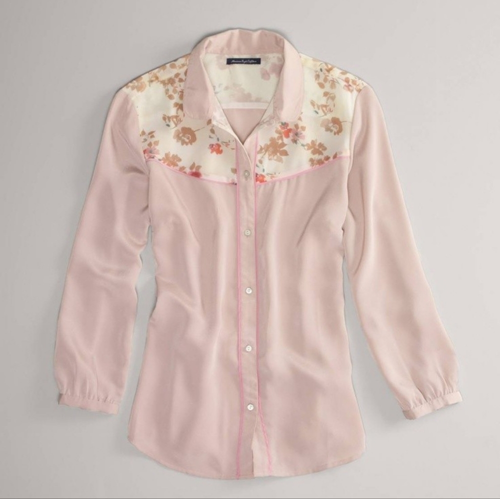 AEO Floral Chiffon Poet Blouse